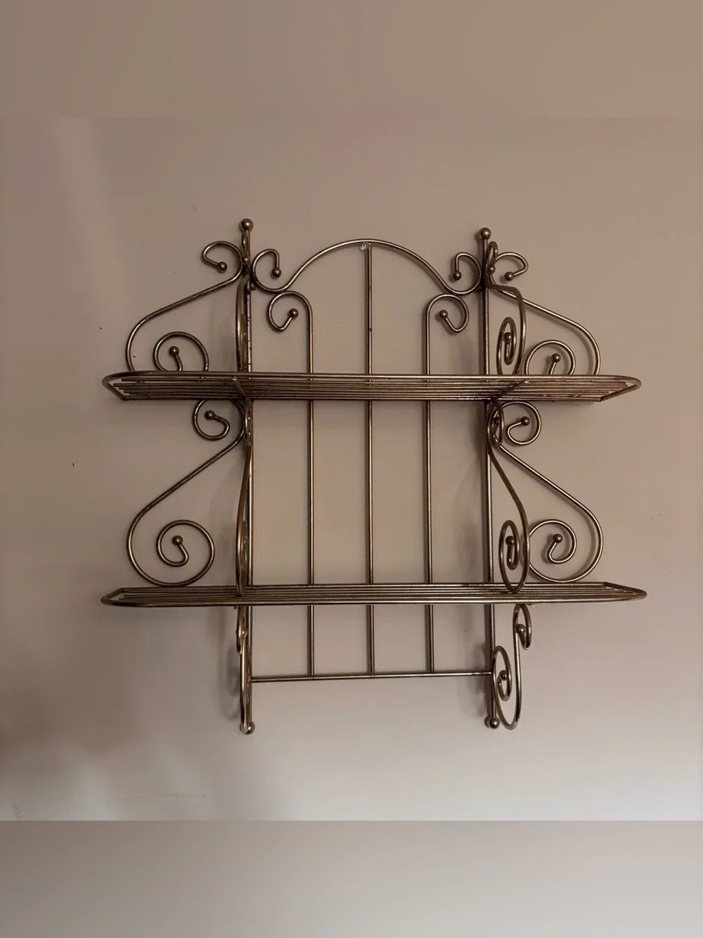 Vintage Brass Scroll Wall Shelf: 70s Hollywood Regency Decor